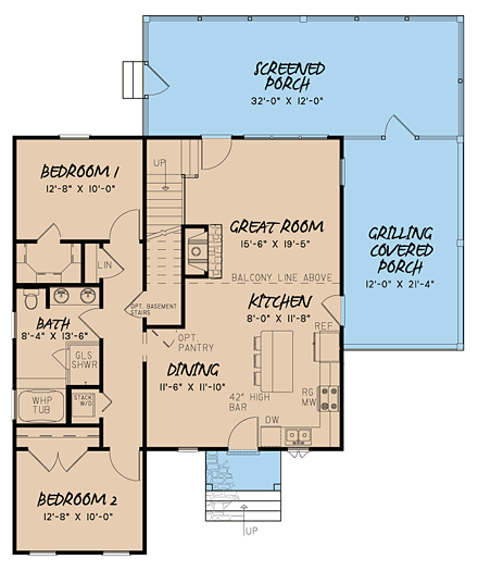 Country, Farmhouse, Southern, Traditional House Plan 82424 with 3 Beds, 2 Baths First Level Plan