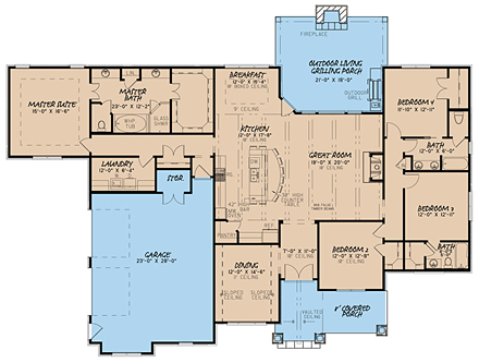 Craftsman, European, Traditional House Plan 82430, 2 Car Garage First Level Plan