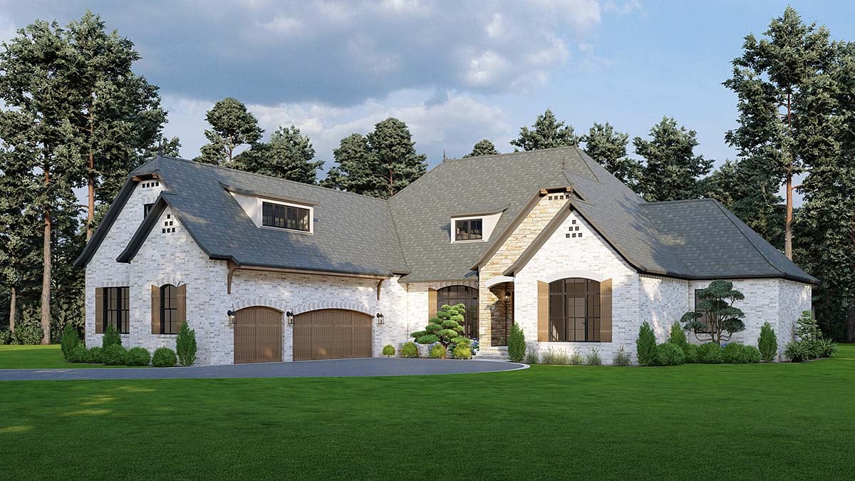 Country, European, French Country Plan with 2849 Sq. Ft., 4 Bedrooms, 4 Bathrooms, 3 Car Garage Elevation