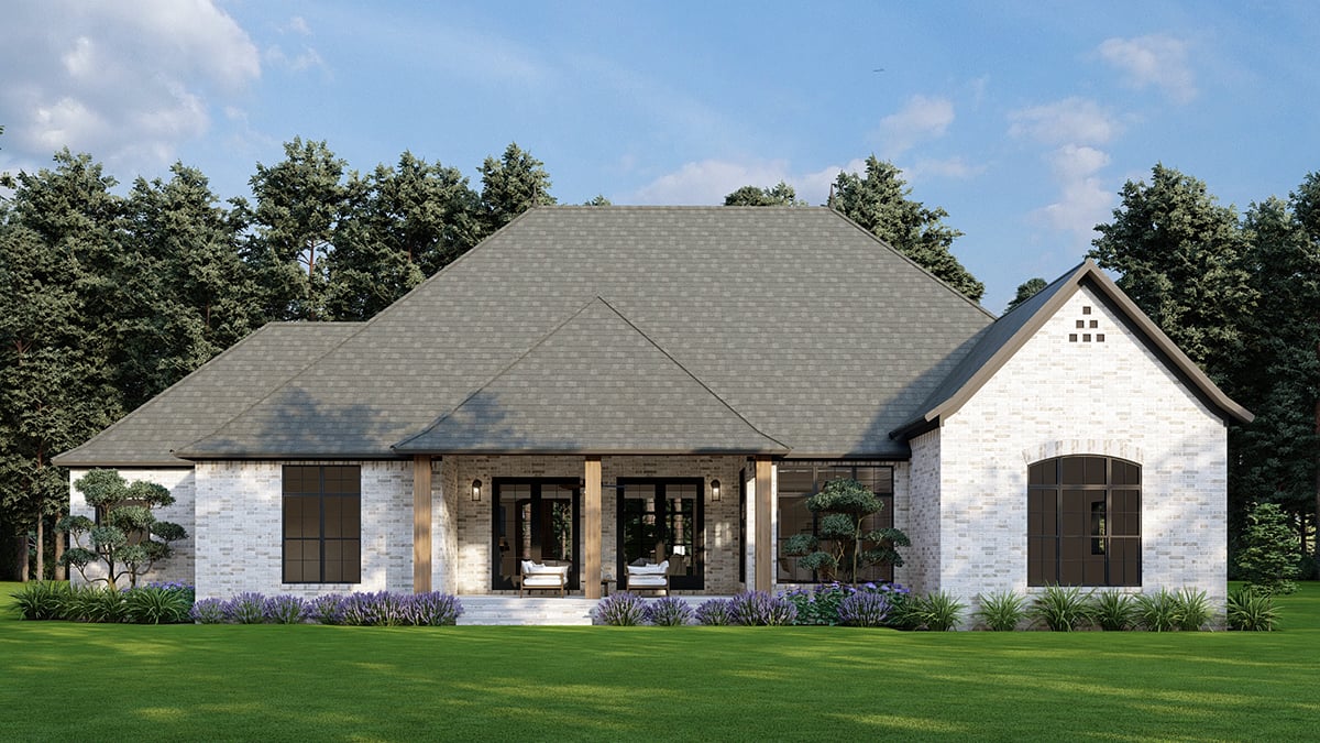 Country, European, French Country Plan with 2849 Sq. Ft., 4 Bedrooms, 4 Bathrooms, 3 Car Garage Rear Elevation