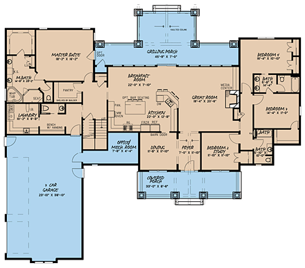 Bungalow, Cottage, Country, Craftsman, Southern House Plan 82433 with 4 Beds, 4 Baths, 3 Car Garage First Level Plan