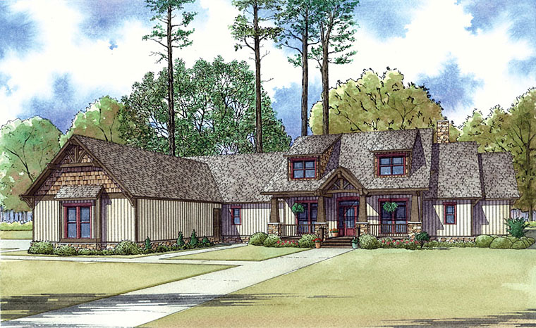 Bungalow, Cottage, Country, Craftsman, Southern House Plan 82433 with 4 Beds, 4 Baths, 3 Car Garage Elevation