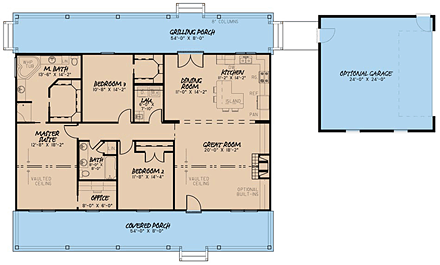 Cabin, Country, Ranch House Plan 82434 with 3 Beds, 2 Baths, 2 Car Garage First Level Plan