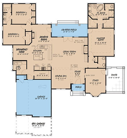 European, Southern, Traditional House Plan 82435 with 3 Beds, 3 Baths, 2 Car Garage First Level Plan