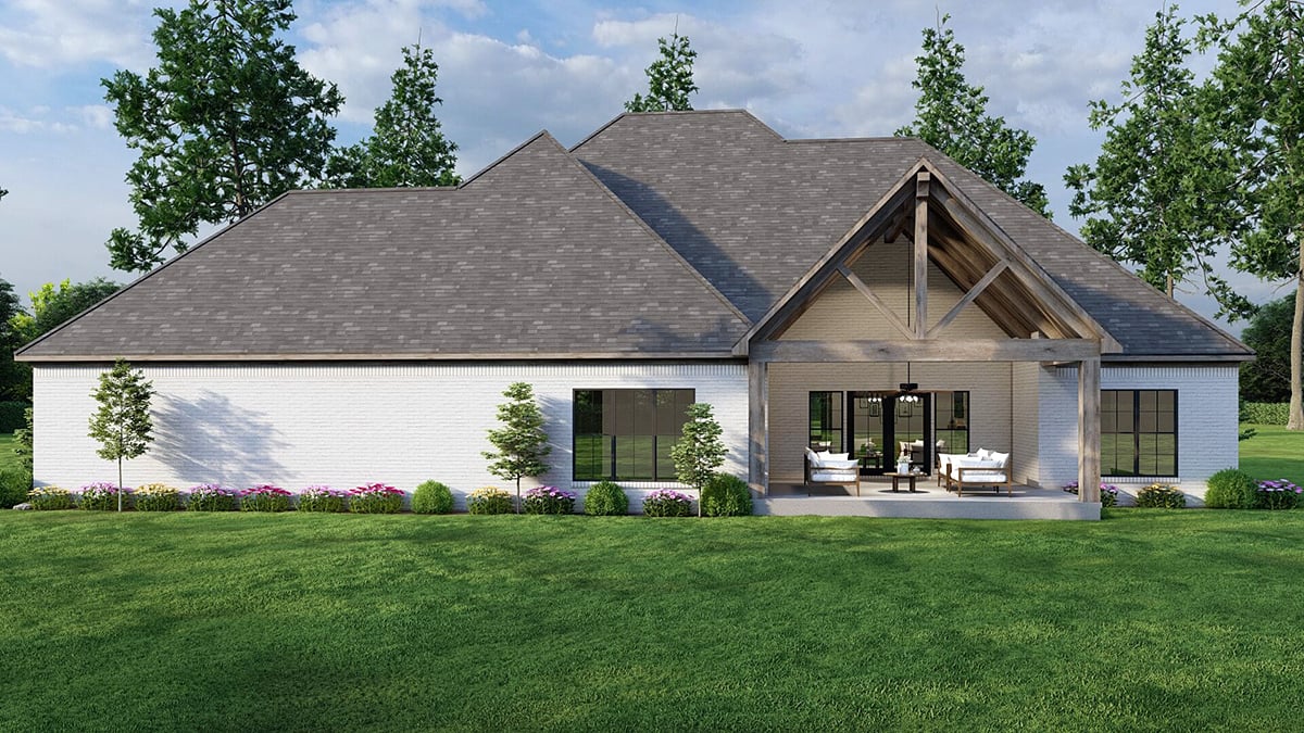 Cottage, Country, Craftsman Plan with 2410 Sq. Ft., 4 Bedrooms, 5 Bathrooms, 3 Car Garage Rear Elevation