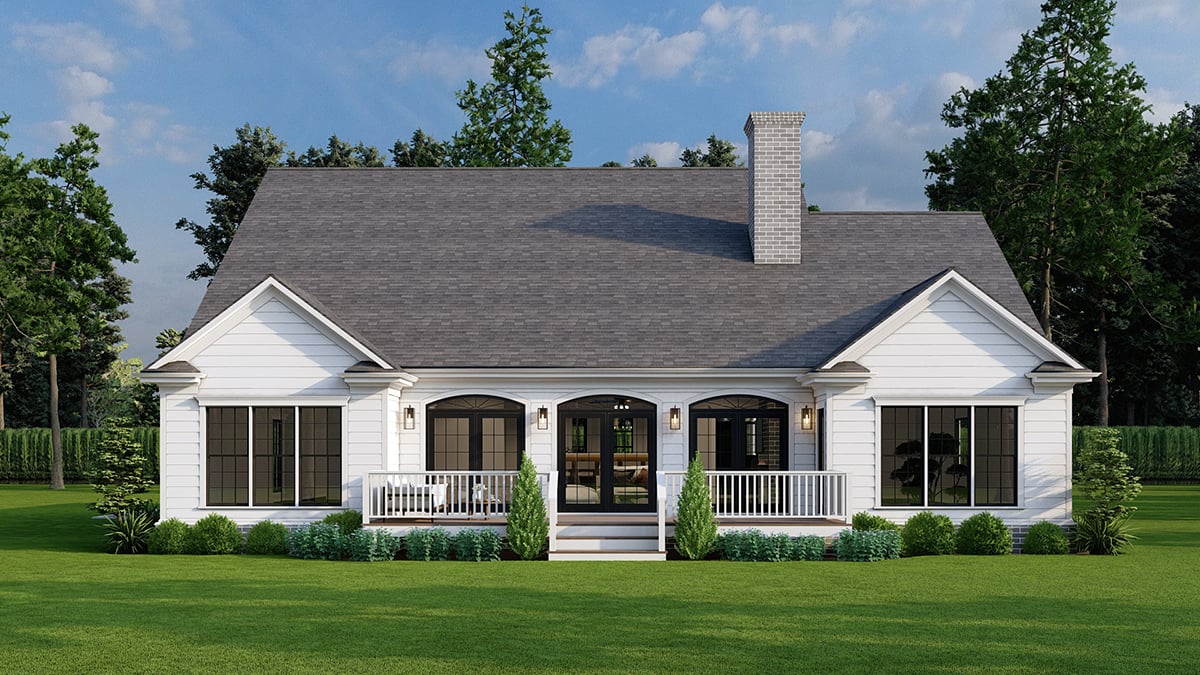 Colonial, Country, Southern Plan with 2148 Sq. Ft., 4 Bedrooms, 3 Bathrooms, 2 Car Garage Rear Elevation