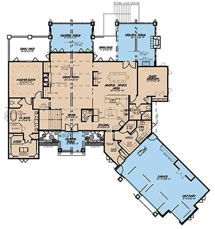 Country, Craftsman, Tudor House Plan 82440 with 4 Beds, 5 Baths, 2 Car Garage First Level Plan