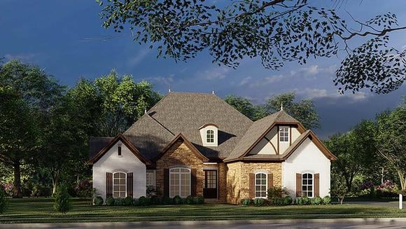 European, French Country, Tudor House Plan 82447 with 4 Beds, 3 Baths, 2 Car Garage Elevation