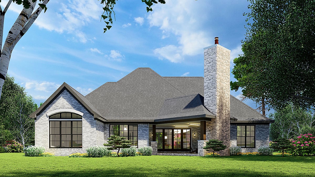 European, French Country House Plan 82449 with 4 Beds, 3 Baths, 3 Car Garage Rear Elevation