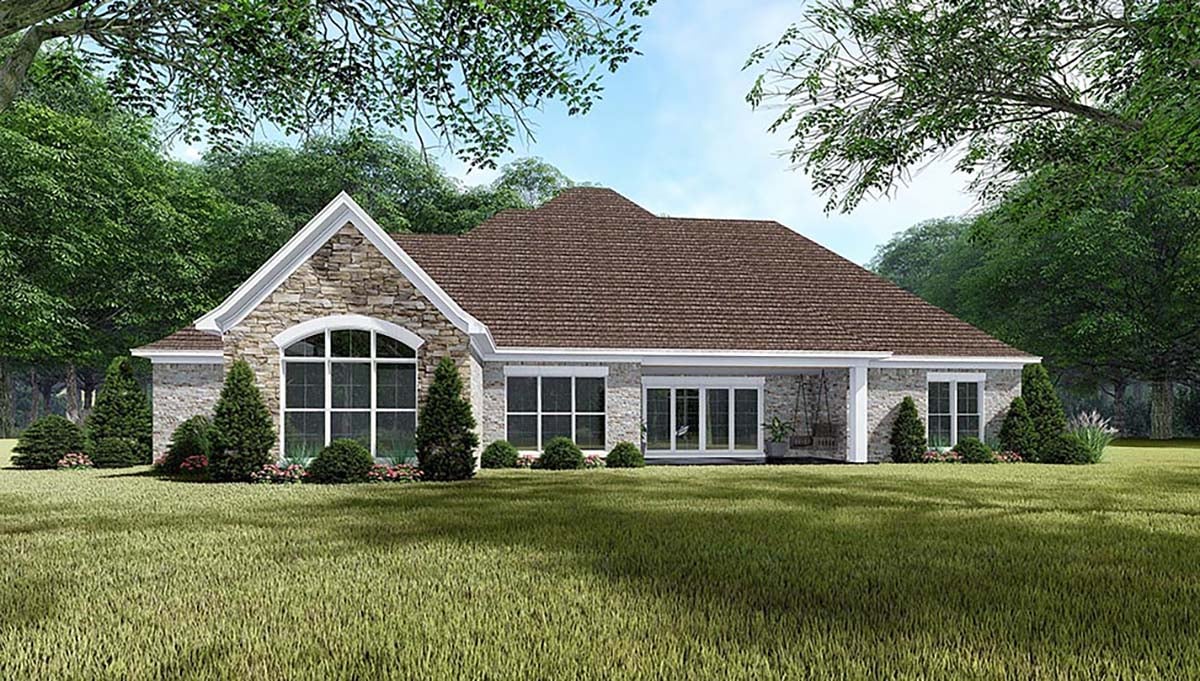European, French Country House Plan 82465 with 4 Beds, 3 Baths, 3 Car Garage Rear Elevation