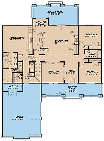 Country House Plan 82467 with 4 Beds, 4 Baths, 2 Car Garage First Level Plan