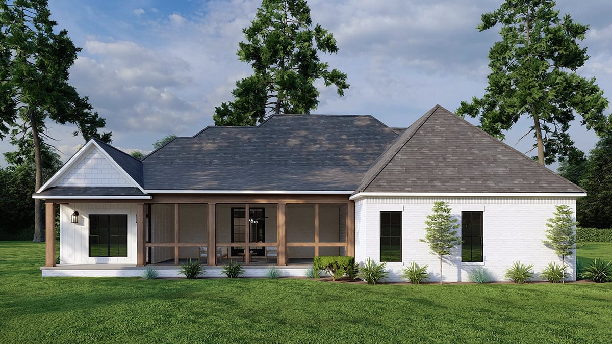 Bungalow, Craftsman, European, Traditional Plan with 2199 Sq. Ft., 3 Bedrooms, 4 Bathrooms, 2 Car Garage Rear Elevation