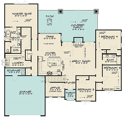 Bungalow, Craftsman, European, French Country House Plan 82475 with 4 Beds, 3 Baths, 2 Car Garage First Level Plan