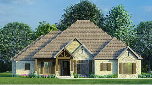Bungalow, Craftsman, French Country, Traditional House Plan 82477 with 4 Beds, 3 Baths, 3 Car Garage Elevation
