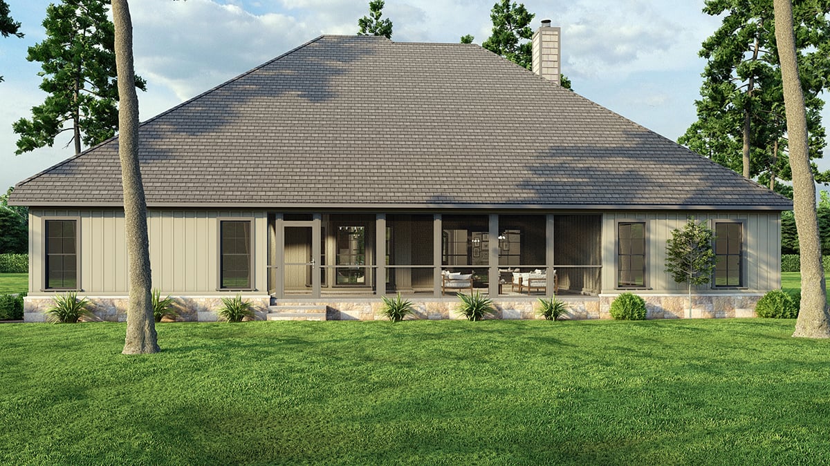 European, Traditional Plan with 2646 Sq. Ft., 4 Bedrooms, 3 Bathrooms, 2 Car Garage Rear Elevation