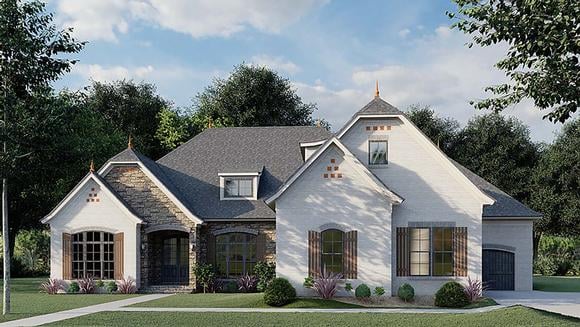 Bungalow, Craftsman, French Country House Plan 82491 with 3 Beds, 4 Baths, 3 Car Garage Elevation