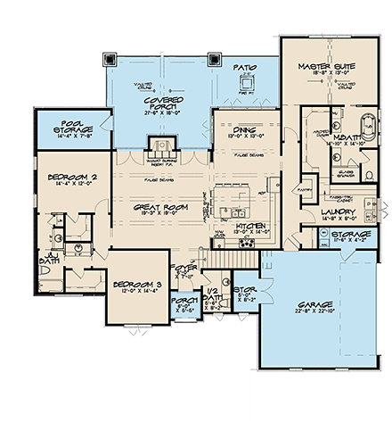 European, French Country House Plan 82493 with 3 Beds, 3 Baths, 2 Car Garage First Level Plan