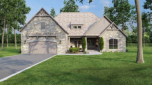 Bungalow, Craftsman, European, French Country, Southern, Traditional House Plan 82501 with 3 Beds, 4 Baths, 2 Car Garage Elevation