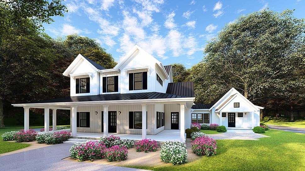 Country, Farmhouse, Southern Plan with 3342 Sq. Ft., 4 Bedrooms, 4 Bathrooms, 4 Car Garage Elevation