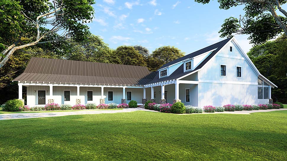 Country, Farmhouse, Southern Plan with 2860 Sq. Ft., 5 Bedrooms, 3 Bathrooms, 3 Car Garage Picture 4
