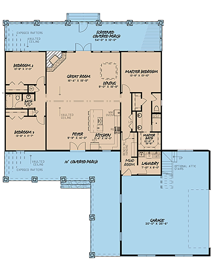 Country, Ranch House Plan 82508 with 3 Beds, 2 Baths, 2 Car Garage First Level Plan