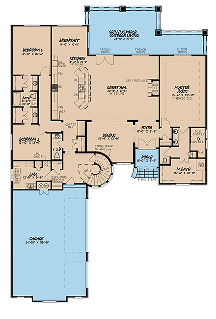 European, French Country, Traditional House Plan 82512 with 5 Beds, 4 Baths, 3 Car Garage First Level Plan