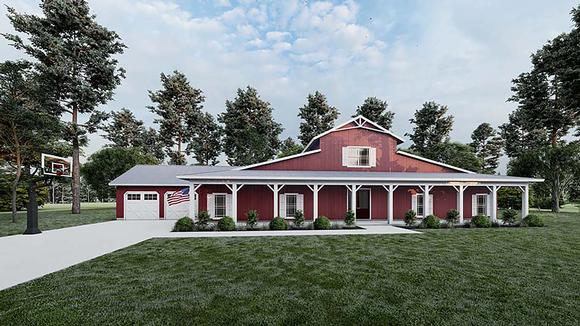 Country, Farmhouse, Southern House Plan 82515 with 5 Beds, 4 Baths, 2 Car Garage Elevation