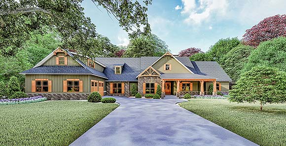 Bungalow, Craftsman, Traditional House Plan 82522 with 4 Beds, 5 Baths, 2 Car Garage Elevation