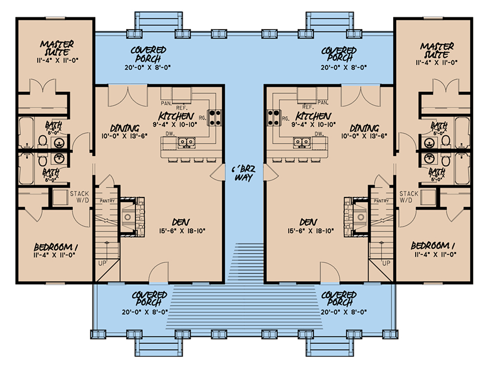 Multi Family Plan 82524 Farmhouse Style With 1595 Sq Ft 4 Bed 