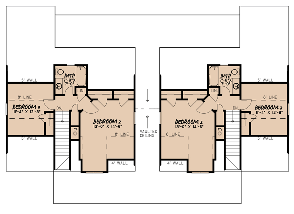 Bungalow, Country, Craftsman, Farmhouse Multi-Family Plan 82524 with 4 Beds, 3 Baths Level Two