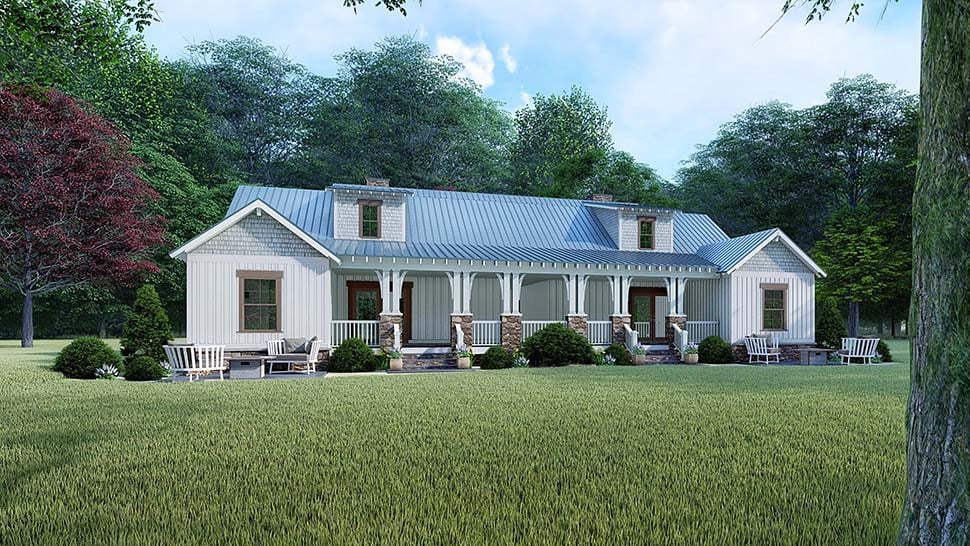 Bungalow, Country, Craftsman, Farmhouse Multi-Family Plan 82524 with 4 Beds, 3 Baths Rear Elevation