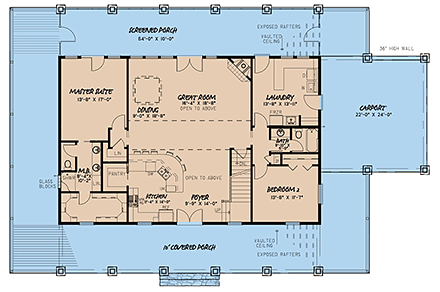 Farmhouse House Plan 82526 with 3 Beds, 4 Baths, 2 Car Garage First Level Plan
