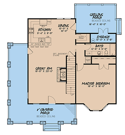 Bungalow, Country, Craftsman House Plan 82529 with 3 Beds, 2 Baths First Level Plan