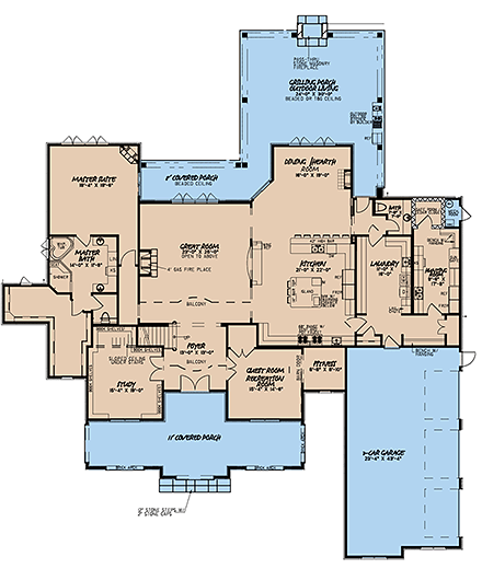 European House Plan 82532 with 5 Beds, 5 Baths, 3 Car Garage First Level Plan