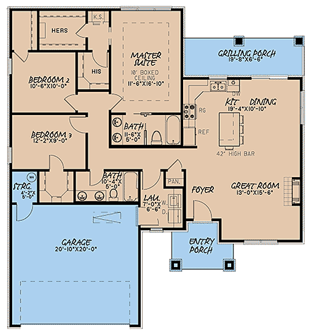 Contemporary, Prairie House Plan 82535 with 3 Beds, 2 Baths, 2 Car Garage First Level Plan