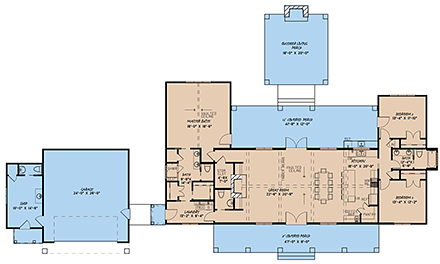 Bungalow, Craftsman, Farmhouse House Plan 82536 with 3 Beds, 4 Baths, 2 Car Garage First Level Plan