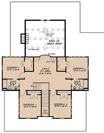 Bungalow, Country, Craftsman, Farmhouse House Plan 82537 with 6 Beds, 5 Baths, 3 Car Garage Second Level Plan