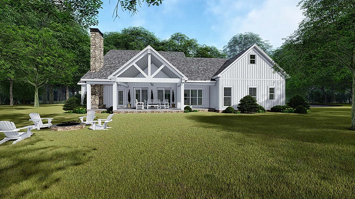 Country, Farmhouse House Plan 82542 with 3 Beds, 3 Baths, 2 Car Garage Rear Elevation