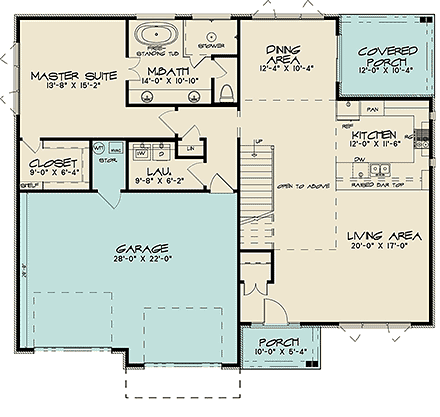 Contemporary, Mediterranean, Modern House Plan 82543 with 3 Beds, 2 Baths, 2 Car Garage First Level Plan