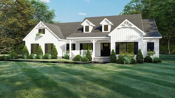 Bungalow, Craftsman, Farmhouse, One-Story House Plan 82560 with 4 Beds, 4 Baths, 2 Car Garage Elevation