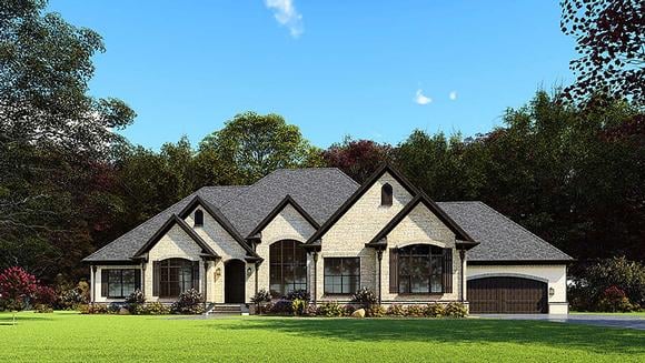European, French Country, One-Story House Plan 82563 with 3 Beds, 3 Baths, 4 Car Garage Elevation