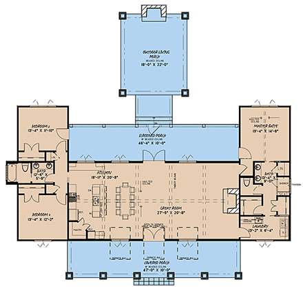 Country, Farmhouse House Plan 82564 with 3 Beds, 2 Baths First Level Plan