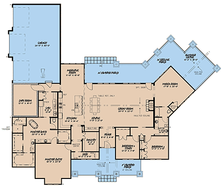 Bungalow, Craftsman House Plan 82565 with 3 Beds, 2 Baths, 3 Car Garage First Level Plan