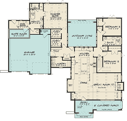 Cottage, European House Plan 82570 with 4 Beds, 3 Baths, 2 Car Garage First Level Plan
