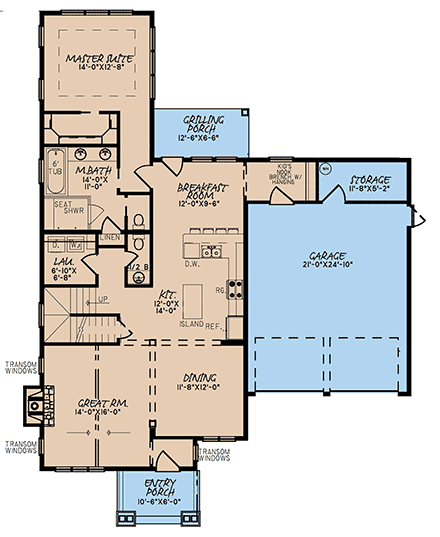 Bungalow, Craftsman House Plan 82572 with 3 Beds, 3 Baths, 2 Car Garage First Level Plan