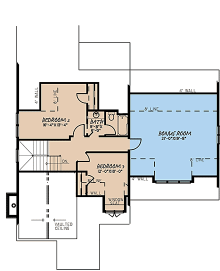 Bungalow, Craftsman House Plan 82572 with 3 Beds, 3 Baths, 2 Car Garage Second Level Plan