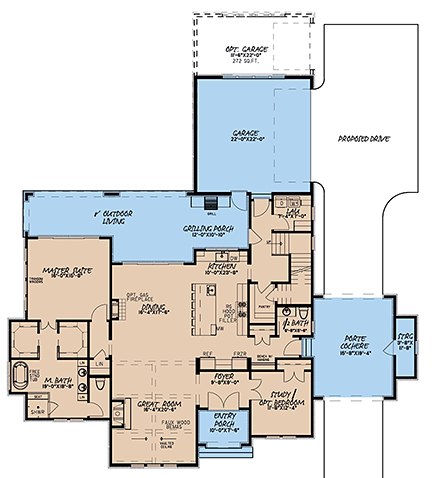 European, French Country House Plan 82587 with 3 Beds, 4 Baths, 2 Car Garage First Level Plan