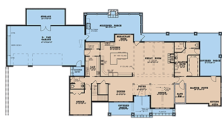 Bungalow, Craftsman House Plan 82591 with 2 Beds, 4 Baths, 3 Car Garage First Level Plan