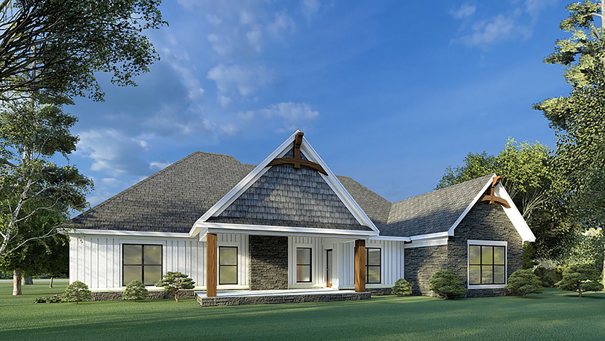 Bungalow, Craftsman, French Country House Plan 82595 with 3 Beds, 2 Baths, 2 Car Garage Rear Elevation