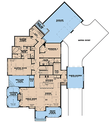 Contemporary, European House Plan 82601 with 3 Beds, 3 Baths, 2 Car Garage First Level Plan